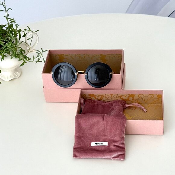 MIU MIU 49mm Round Sunglasses – Black/Gold - Picture 3 of 11